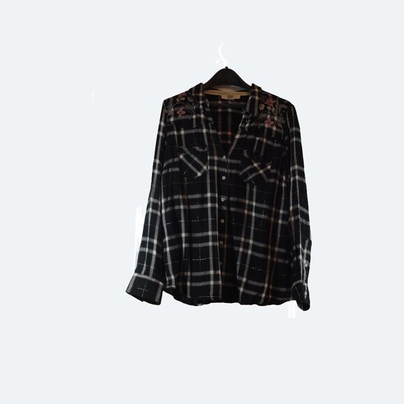 Vintage America Blues Black and White Collar Button Down claire blouse size XL - Picture 1 of 9